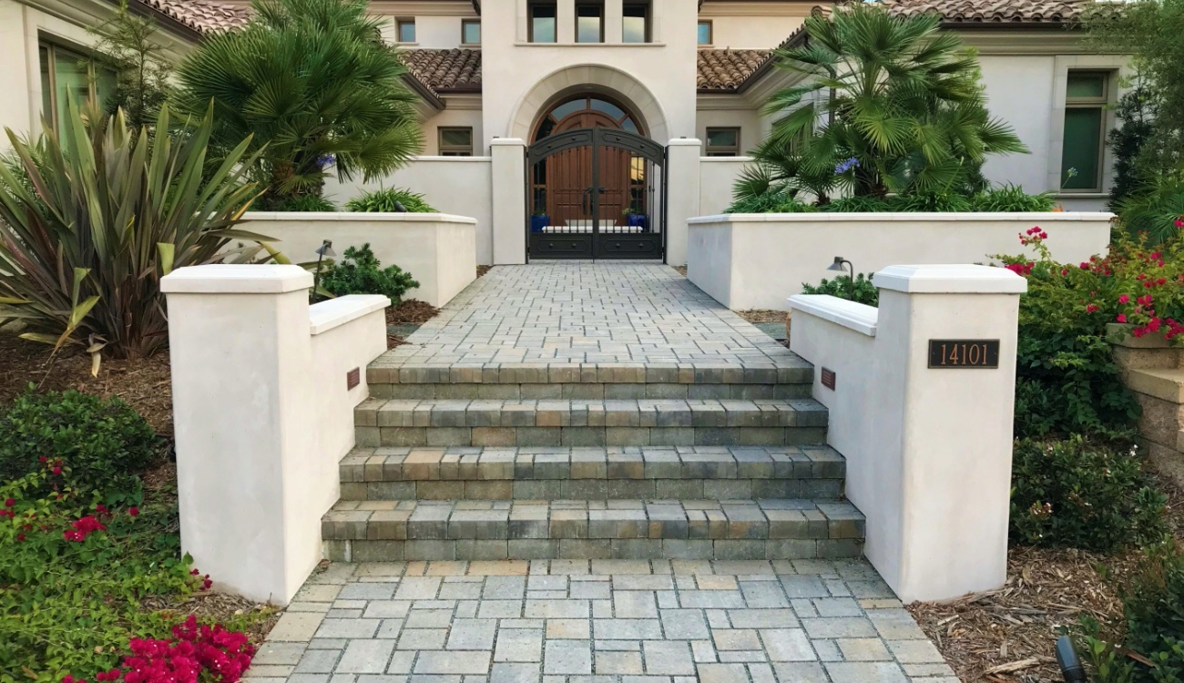 front yard patio designs with a small pergola and outdoor seating